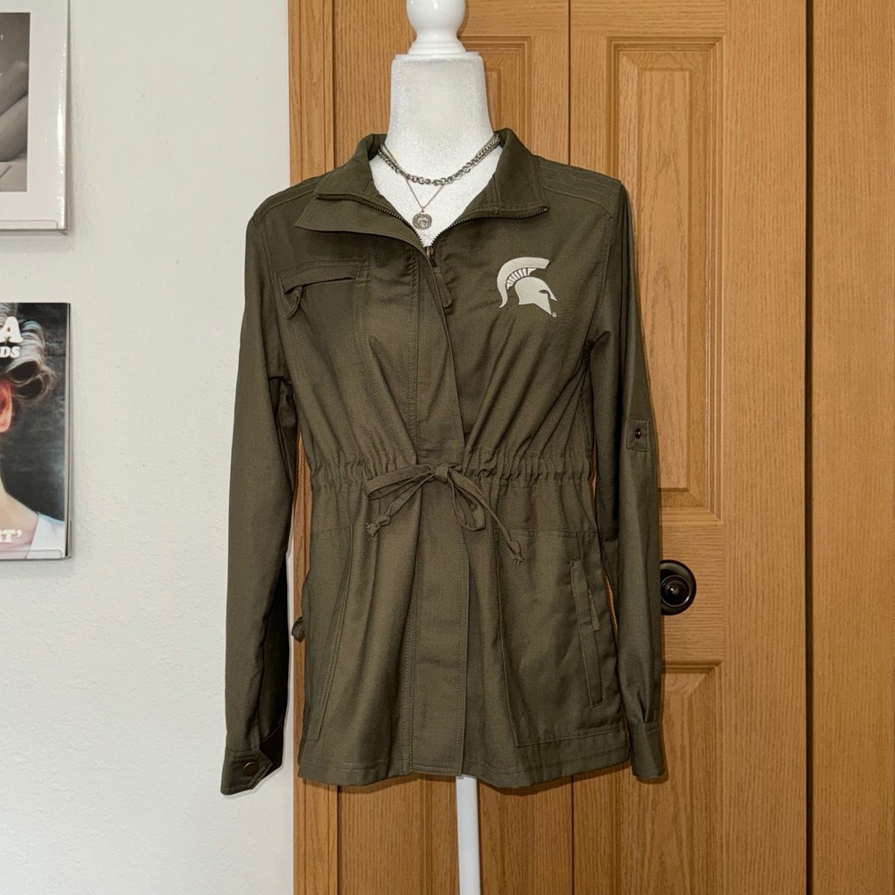 Michigan State Spartans Women Olive Green Utility Jacket Boxercraft Small MSU